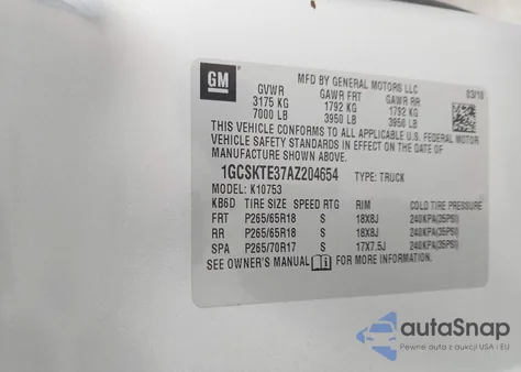 2010 Chevrolet Silverado 1500 Ltz from USA, damaged, VIN 1GCSKTE37AZ204654